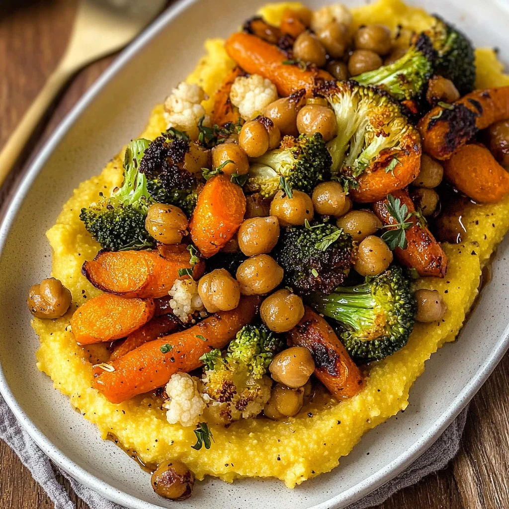 Vegan Polenta with Balsamic Roasted Vegetables and Chickpeas