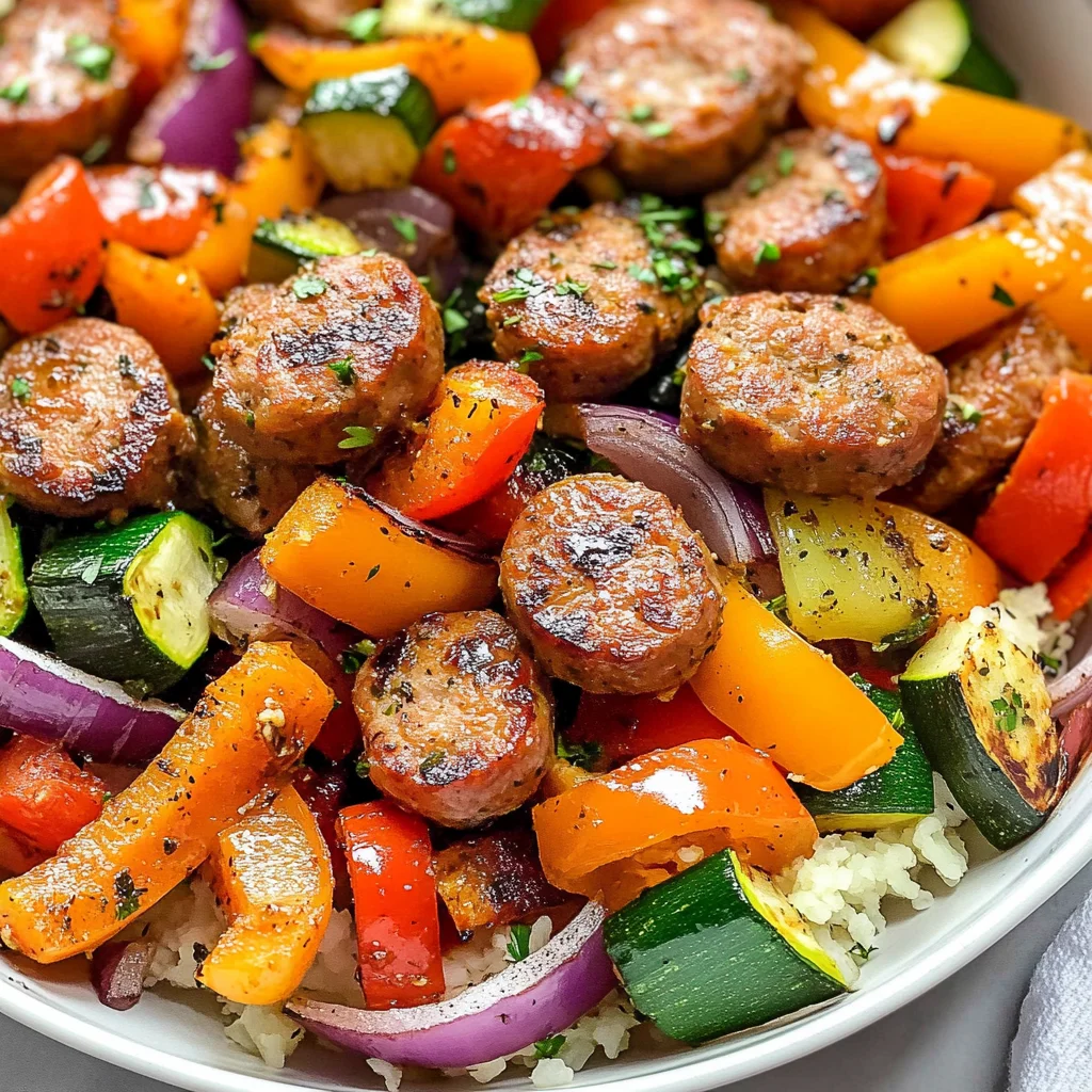 10 Minute Air Fryer Chicken Sausage and Veggies