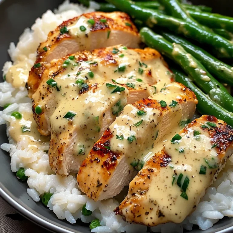 Creamy Herb Chicken with Fluffy Rice & Green Beans