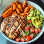 Power Bowl with Grilled Chicken, Sweet Potato Wedges & Avocado Salsa