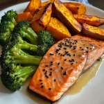 Sesame Glazed Salmon with Sweet Potato Wedges & Broccoli