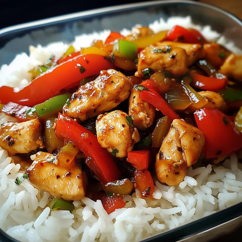 Spicy Chicken Stir-Fry with Peppers & Rice