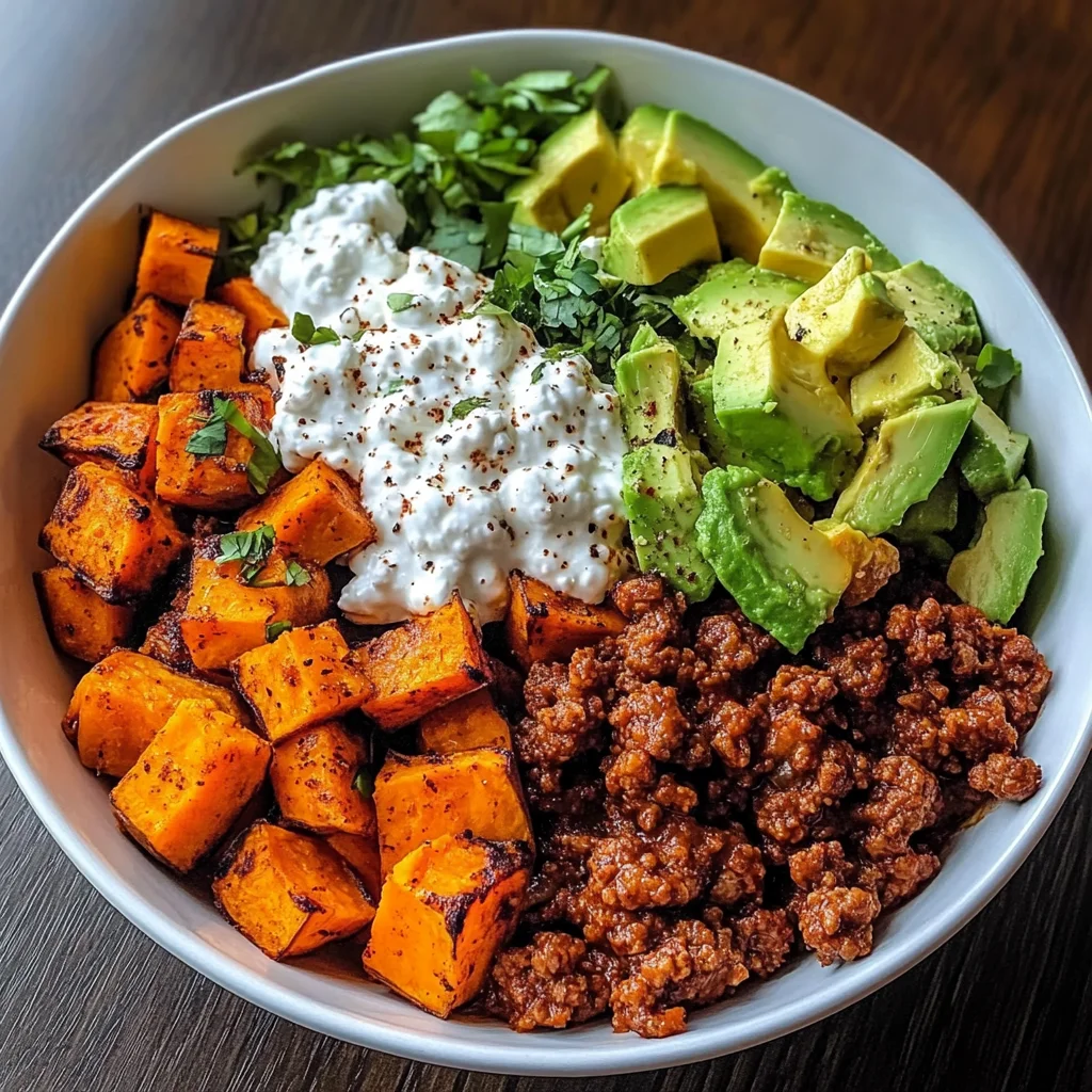 Spicy Sweet Potato Power Bowl with Avocado & Cottage Cheese